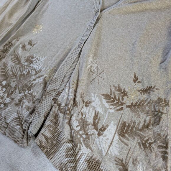 Snowflake Print Cardigan Sweater Women's Large Beige Brown 3 Button Rabbit Hair - Picture 3 of 9